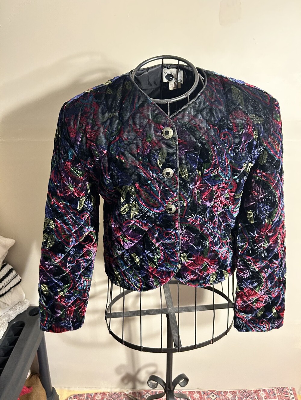 vintage velvet size small womans jacket coat casual dress whimsigoth floral